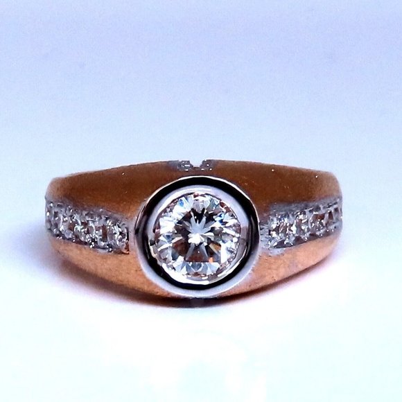 .70ct Natural round diamond mens ring 14kt brushed satin gold